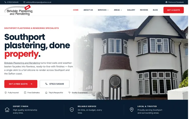 The home page of Birkdale Plastering and Rendering’s website.