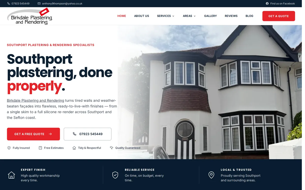 The home page of Birkdale Plastering and Rendering’s website.