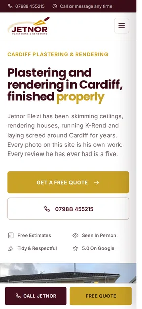Jetnor Plastering’s website on a phone.