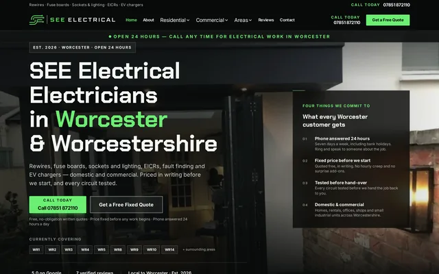 The home page of SEE Electrical’s website.