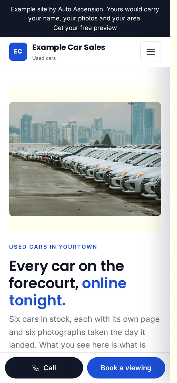 The example used cars website on a phone.